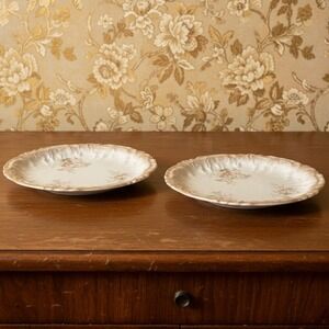 Dresden Germany Gold Gild Salad Plates, Set of 2, Vtg Floral Textured Dinnerware